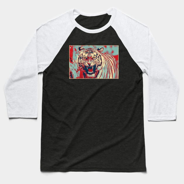 Tiger Pop art 9 Baseball T-Shirt by Korvus78